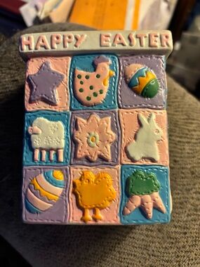 Happy Easter Pastel Ceramic Holiday Plaque - Pink, Blue & Yellow